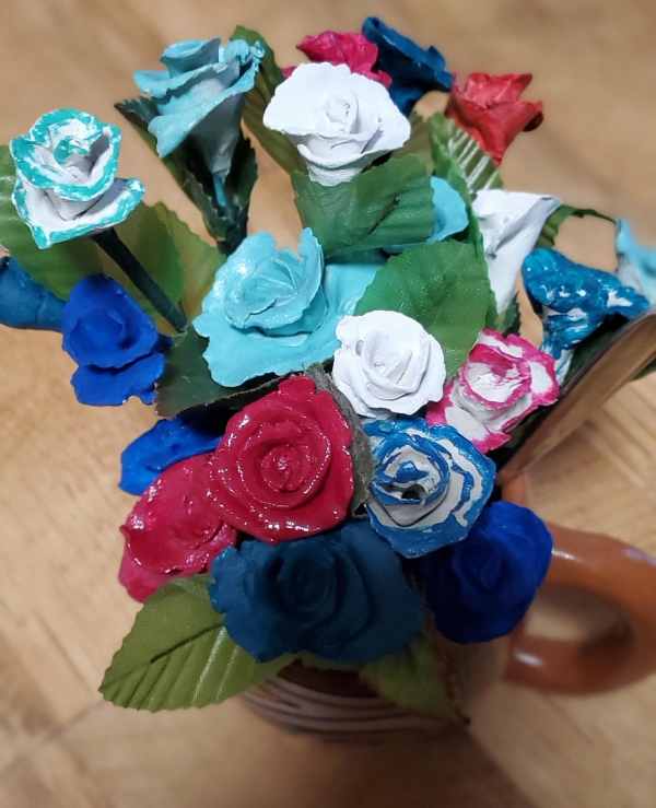 Handmade Clay Roses, Colorful Floral Arrangement
