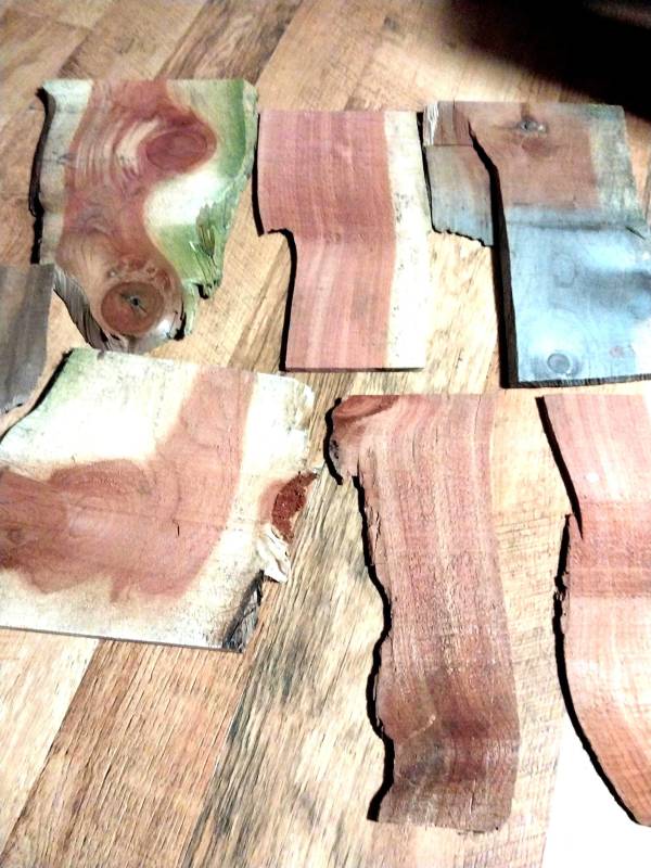 Thin cut scrap wood pieces and sheets